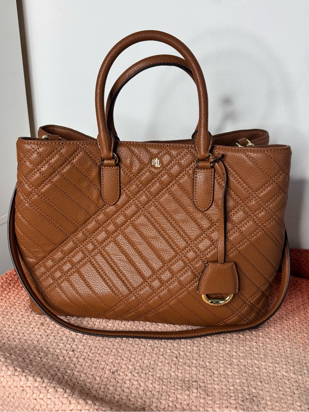 Lauren Ralph Lauren Quilted Pebble Leather Very Large Tote Bag